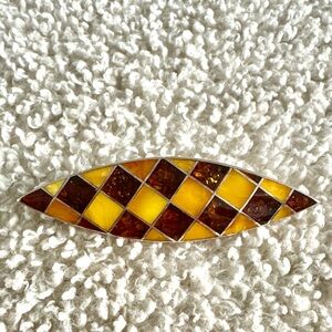 Yellow and Honey Amber 2in Mosaic Checkerboard Marquise Pendant
